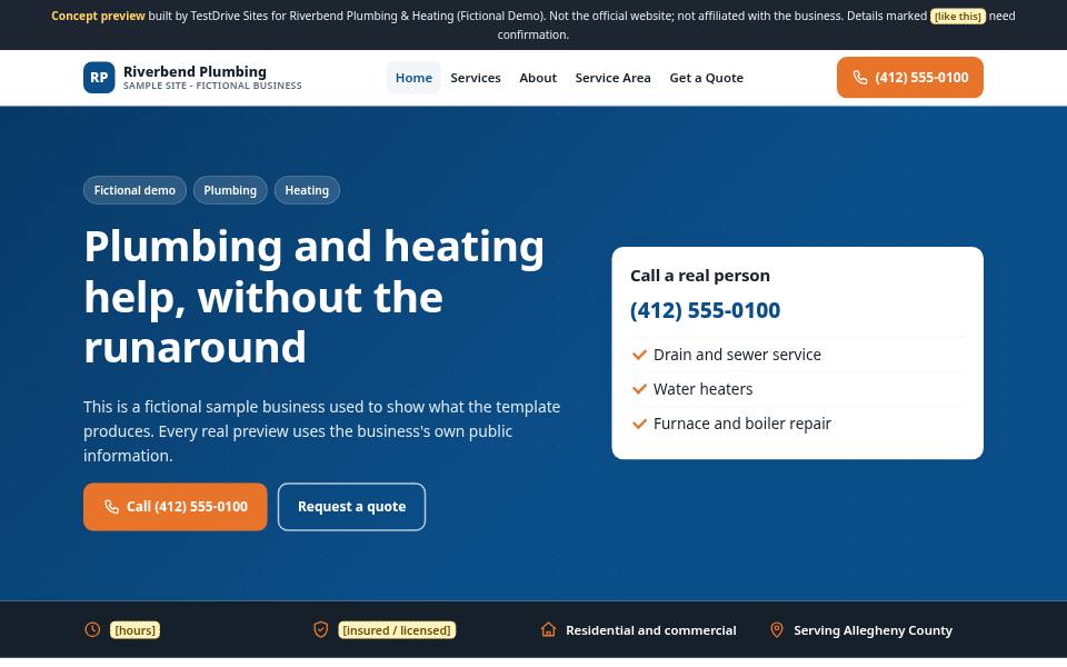 Sample website built with our template, desktop view
