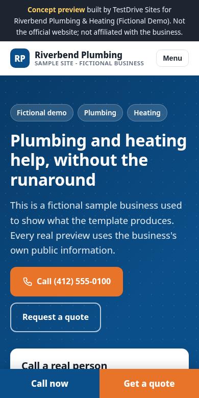 Same sample website on a phone