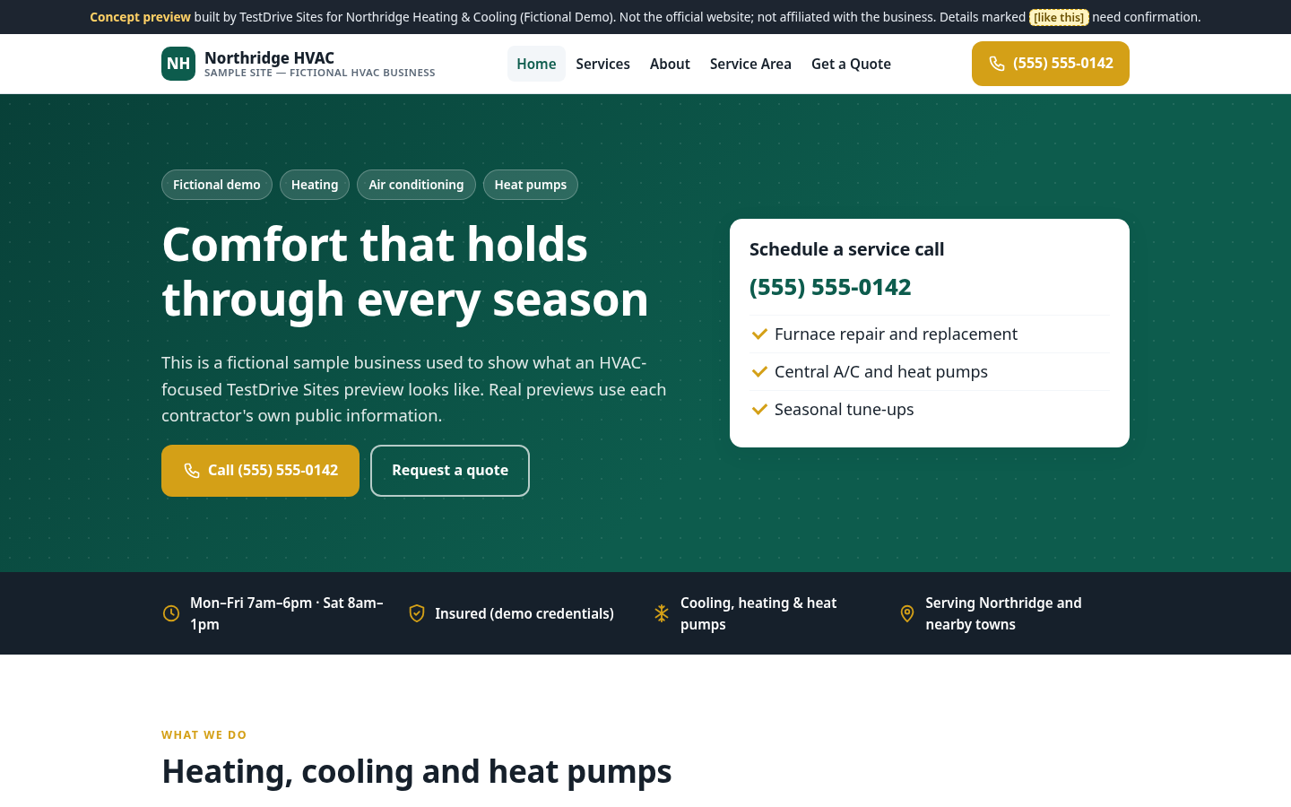 Northridge HVAC fictional demo, desktop screenshot